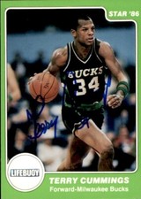 Terry Cummings 1986 Lifebuoy Star #3 Milwaukee Bucks Signed Basketball Card