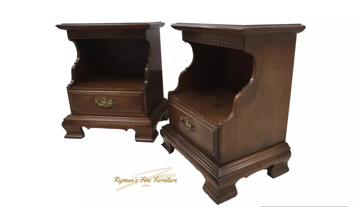 Pair Ethan Allen Classic Manor Maple Open Cabinet Nightstands 15
