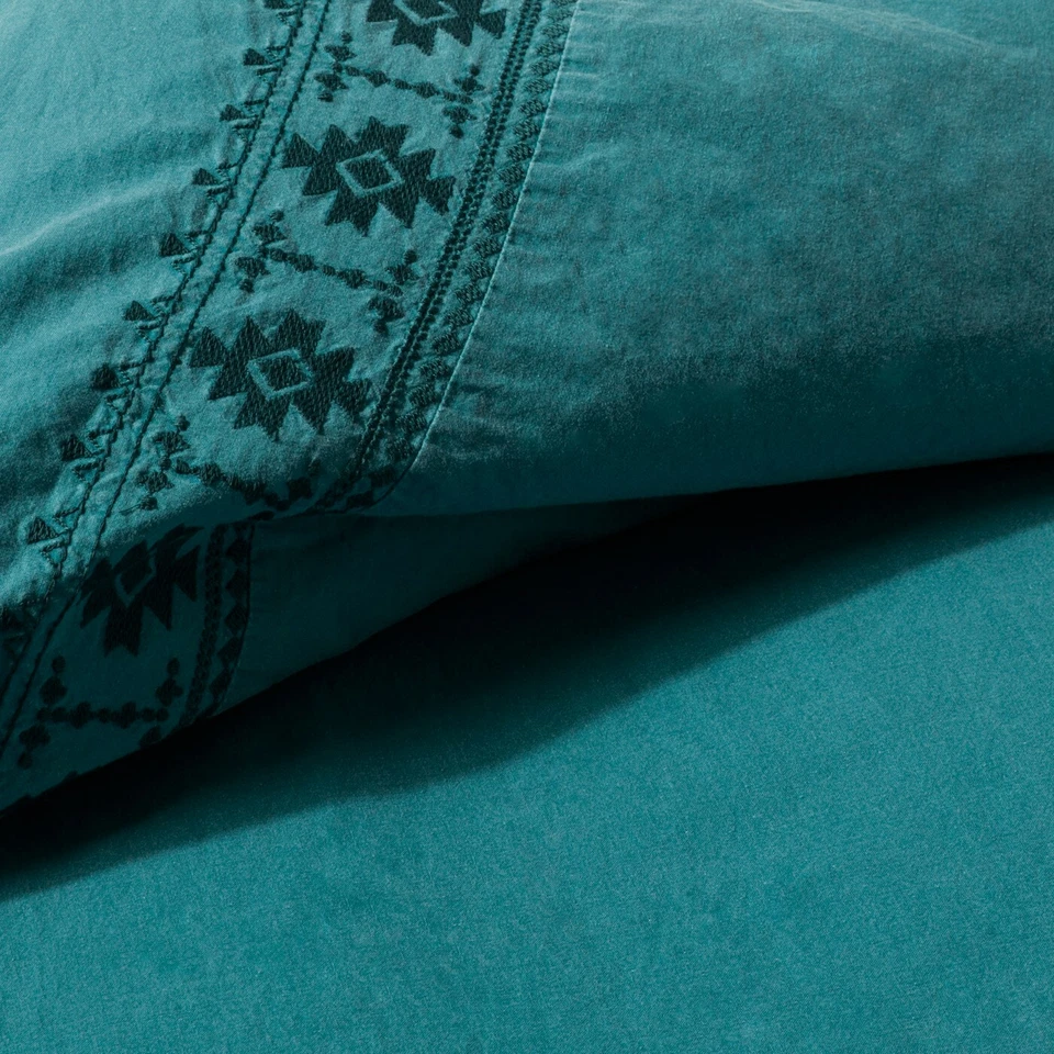 Tribal Border Garment Washed Duvet Cover Set - Opalhouse Teal Twin XL - Image 3 of 4