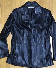 Real Black Soft Leather Button Up Jacket/coat L(14-16) Modern Essentials