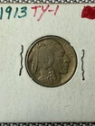 1913 Buffalo Nickel 5c TYPE 1 T1 Five Cent  No Mint Mark Indian Head Coin NR