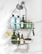 Rustproof Shower Caddy, Over The Head, 10 Hooks, Soap Rack, Silver