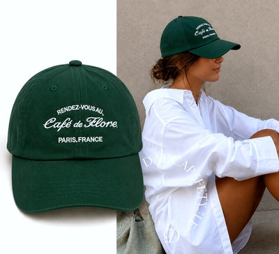 Cafe de Flore Embroidered Hat Baseball Cap Paris Cafe Coffee Shop Dad Hat Green