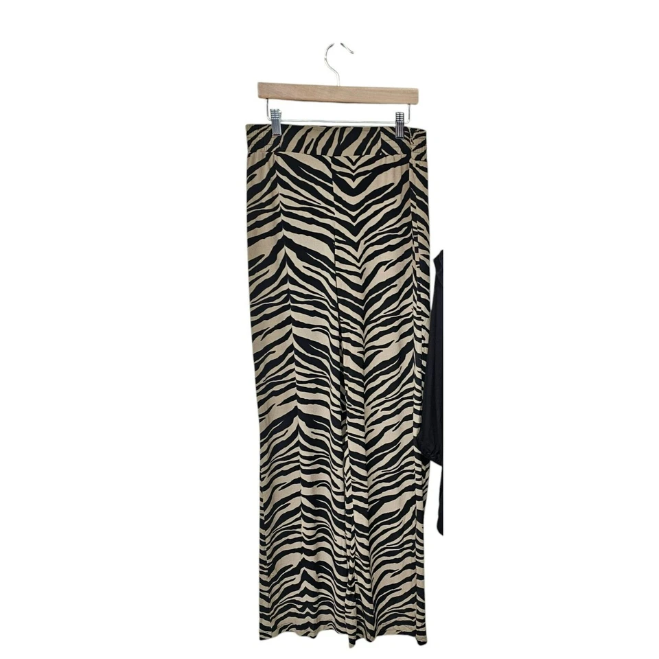 Iman Palazzo Pants Pull-On Slinky Zebra Print Wide Lined Boho Office Mob Wife - Image 2 of 4