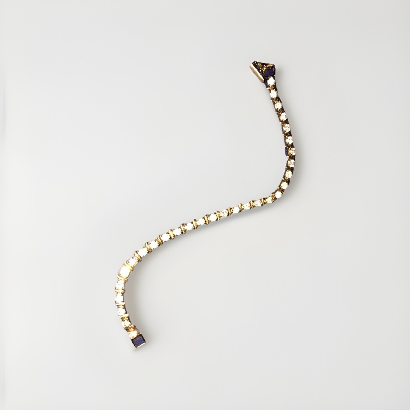 Gold Tone Crystal Tennis Bracelet Round Clear Rhinestones Secure Box Clasp