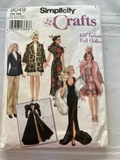 Simplicity Crafts 9049 sewing patterns. Barbie 15 1/2 doll clothes.