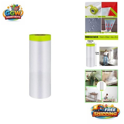 55in x 65ft Pre-Taped Painters Film - Waterproof and Residue-Free for Easy Use