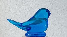 Vintage 1989 Leo Ward Bluebird of Happiness Art Glass Bird Figurine Signed 3.75W