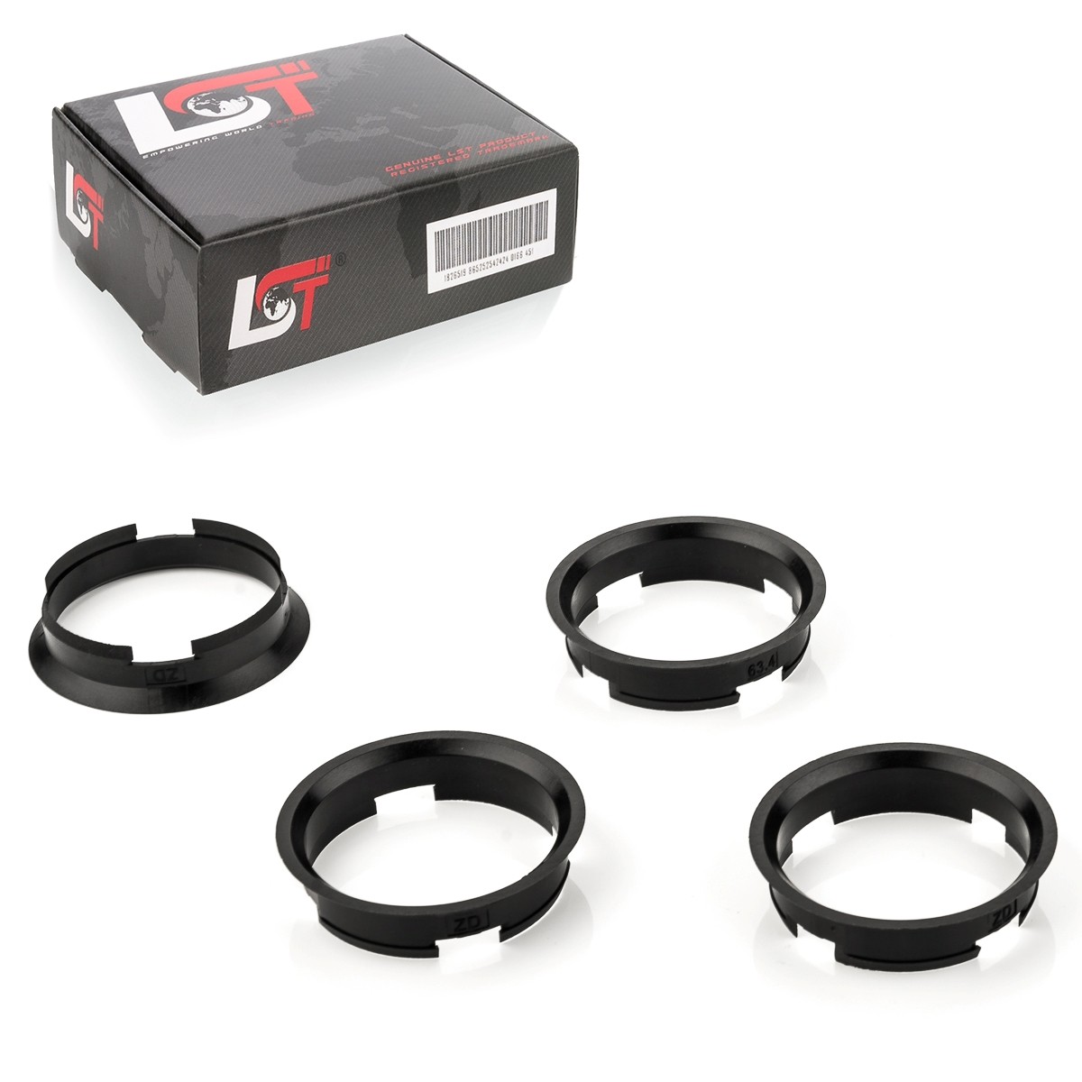 4x Distance Rings Centering Black Alloy Wheels Ø 63,4 MM - 60,1 for Porsche