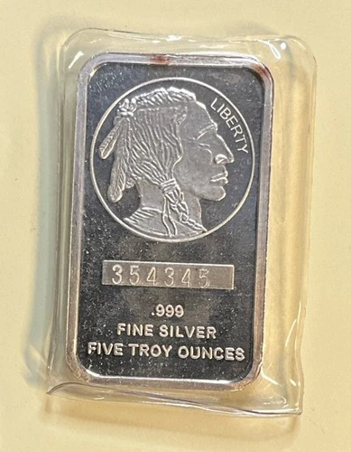 5 oz Silver Bar Indian Head Buffalo .999 "Sealed"