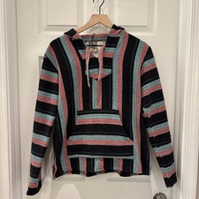 Original Senor Lopez Blanket Hoodie Mexican Baja Hooded Pullover Surf Poncho L