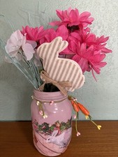 Mason Jar Pink Centerpiece Arrangement Table Decor Summer LED Lights Up