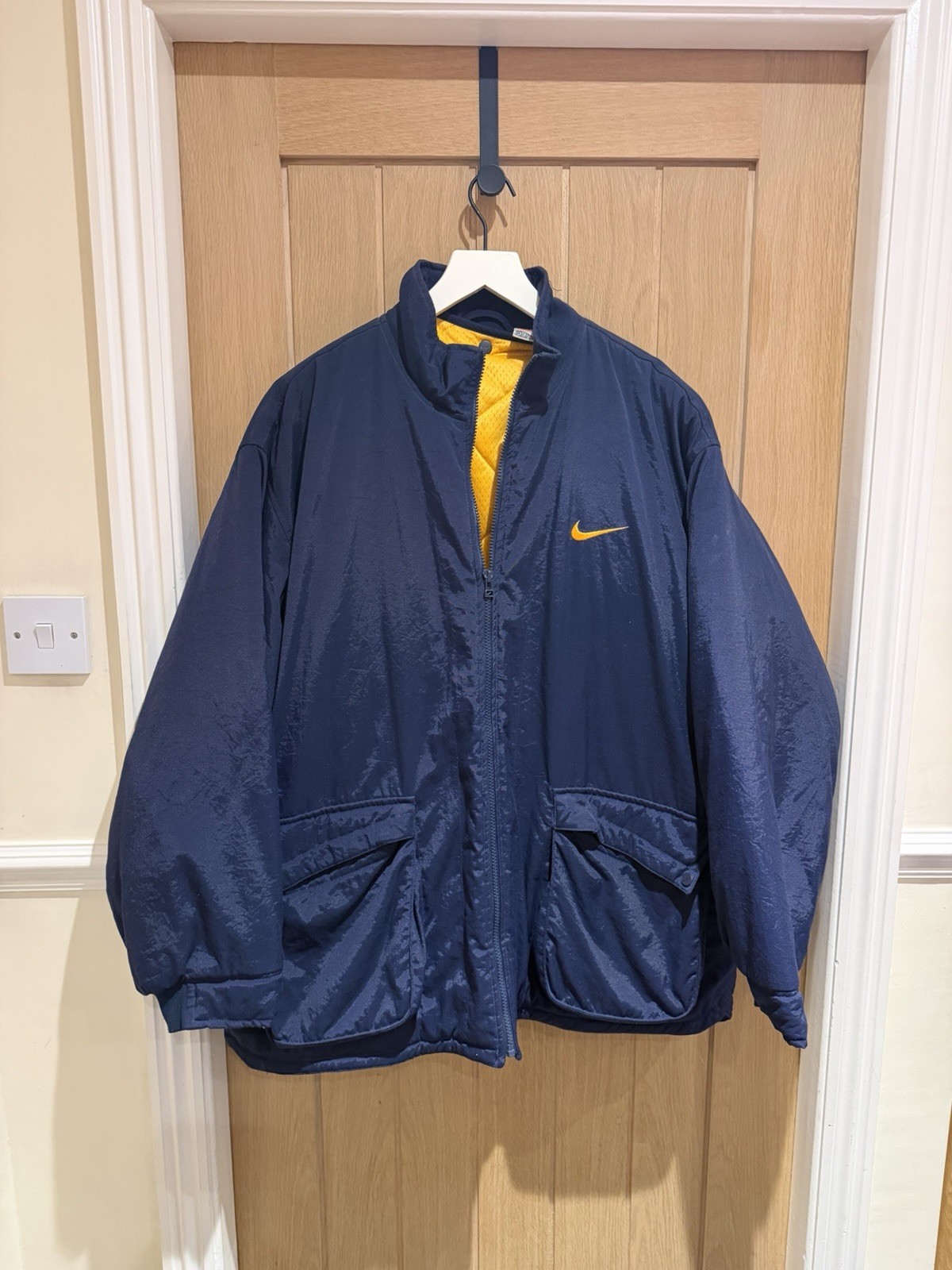Rare Vintage 90s Nike Padded Bench Jacket & Matching Hat Set Navy Y2K