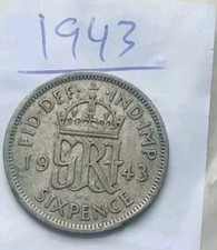 UK British SILVER 🇬🇧 6 Pence Sixpence 1943 🇬🇧 George VI 🇬🇧 Great Britain