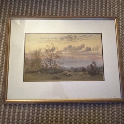 Gerahmtes antikes Aquarell Katherine McCracken (1844-1930), Abend, initialisiert