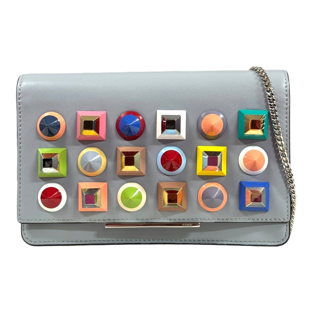 【関税&送料込み】Fendi Wallet On Chain Accessories FENDI Wallet Chain 8M0346 leather Chain Rainbow Studs used