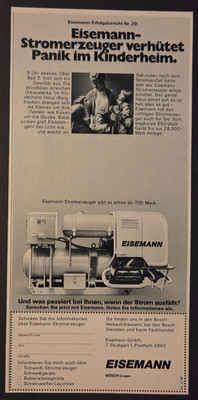 27. Eisemann GmbH Stromerzeuger Generator Werbeanzeige Werbung Reklame 1971