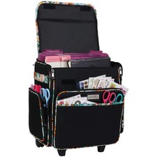 Black Floral Scrapbook Tote - Craft Storage with Wheels