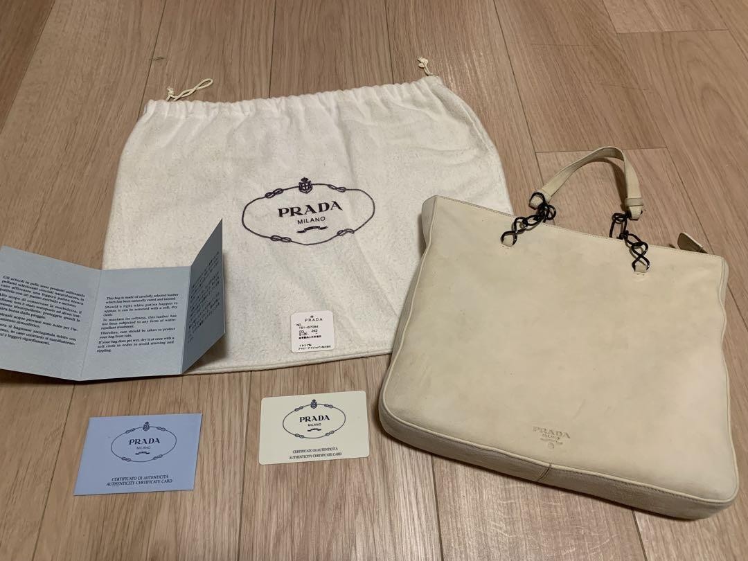 Rare PRADA Cream Suede Shoulder Bag From Japan
