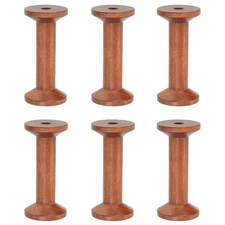 6Pcs Wooden Empty Spools Unfinished Wood Thread Bobbins 3"x1.4" Brown