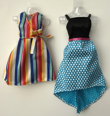 2015 Barbie Doll Fashionistas Blue Polka Dot Dress & Bright Striped Dress, Nice,