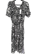 F&F BNWT Black White Maxi Dress UK 12 Brush Stroke Abstract Pattern Long Summer