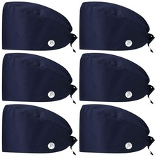 6 PCS Surgical Working Caps With Buttons Sweatband Adjustable Bouffant Hats