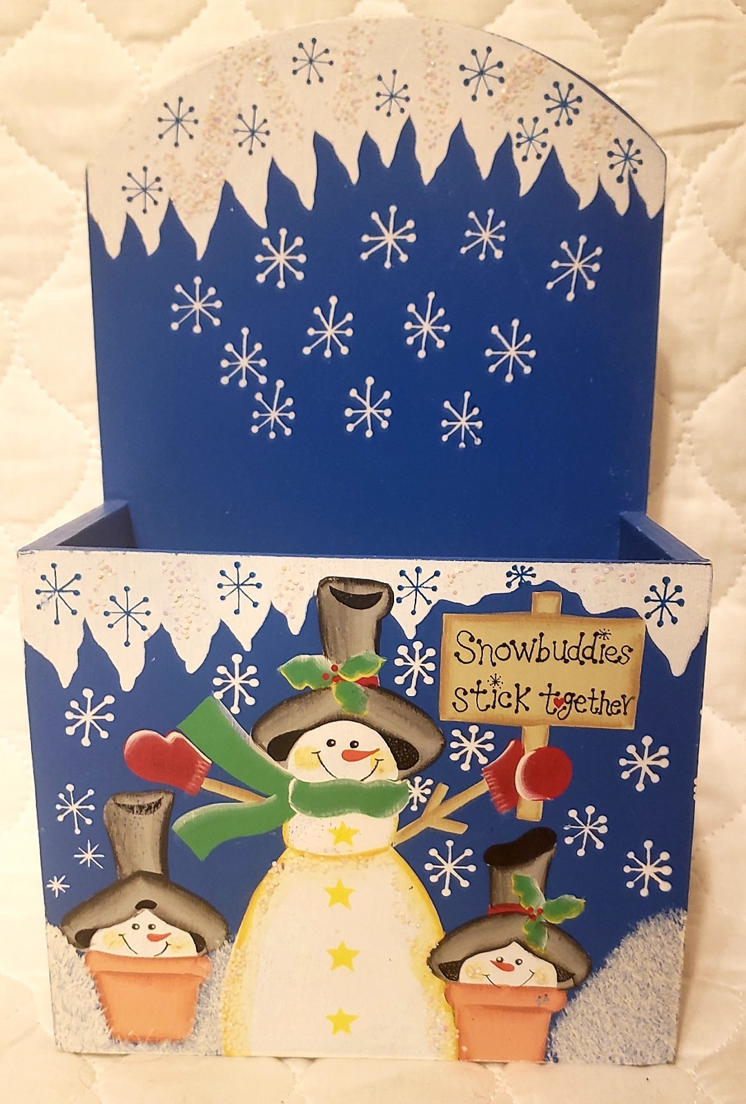 Ganz Painted Snowman Winter Christmas Card/Napkin Holder 10x6x4" Wood Box