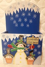 Ganz Painted Snowman Winter Christmas Card/Napkin Holder 10x6x4" Wood Box