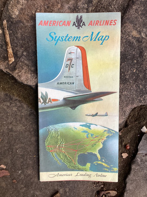 Rare Vintage Original American Leading Airlines DC7 System Map Brochure