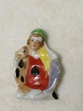 Vintage Woman With Dog Figurine Luster Ashtray Made In Japan 3" Miniature 