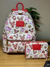Mini mochila y billetera Loungefly Disney Mickey Mouse y Minnie Mouse golosinas nueva con etiquetas