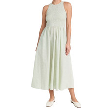 Madewell The Melody Smocked Cotton Pistachio Stripe Midi Dress US Women's S New