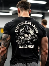 Stay Focused Be A Beast Gym Shirt | Motivational Gorilla Fitness Tee