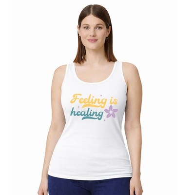 Feeling Is Healing Damen Trägershirt Tank Top Selbstfürsorge psychische Gesundheit Geschenk für sie