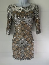 Jovani Dress Womens 2 Silver Sequin Mesh Scoop Neck Bodycon Mini Party