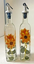 16oz Hand-Painted Sunflower Glass Oil and Vinegar Cruet Set of 2