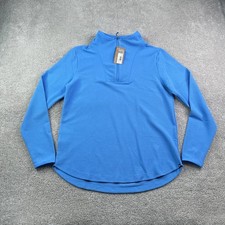 NEW Eddie Bauer Sweater Women Medium Tall Blue Thermal Tech Quarter Zip Pullover
