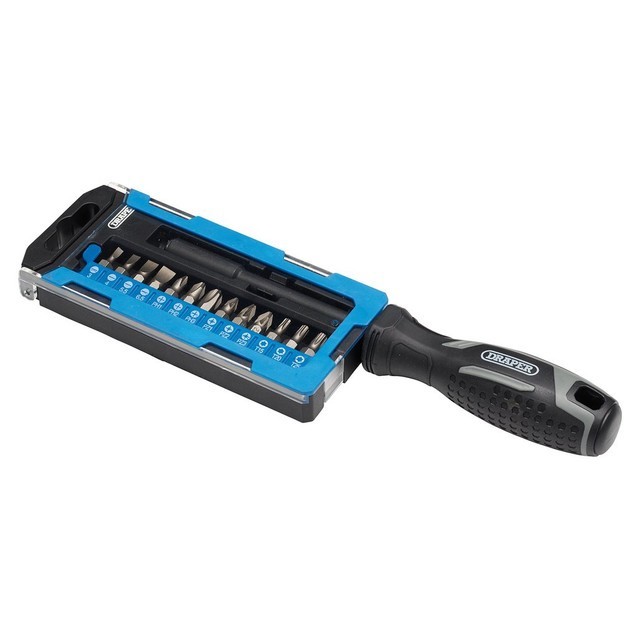 Draper Black Soft Grip Magnetic Bit Holder Screwdriver And 14 Piece Bit Set - Image 2