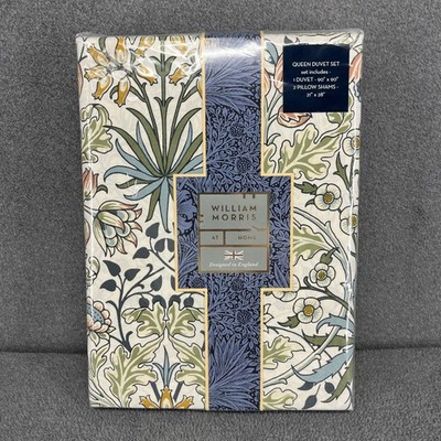 William Morris QUEEN Duvet Cover Sham SET 3pc Hyacinth Meadow Summer Botanical