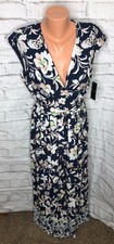 Tahari Navy Blue Long Formal floral Jumpsuit pants Size 6