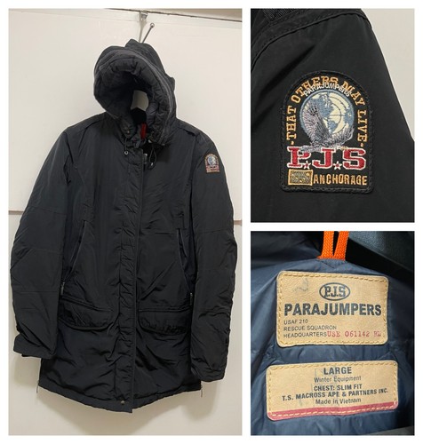 Womens PARAJUMPERS PJS Slim Fit Hooded Down Black Parka Jacket Large Damaged Zip