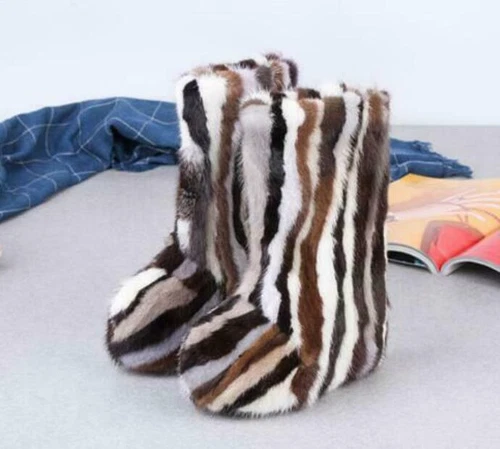Real Mink Fur Women Mid-calf Boots Multi-Color Warm Pull On Snow Winter Shoes  - Bild 8 von 13