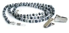 Women s Eyeglasses Beaded Chain and Badge Holder for IDs and Cards, Gray