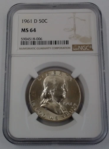 1961 D Silver Franklin Half Dollar NGC MS 64 Very nice coin.