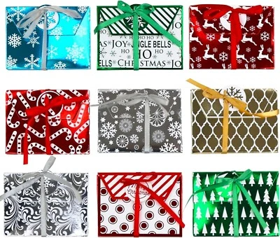 BONISON Christmas Holiday Foil Embossed Gift Card Holder Xmas Money Boxes with Ribbon