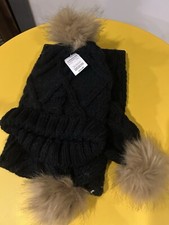 Women's Hat Scarf Set Black Knitted Cap Scarf W/Pom Pom