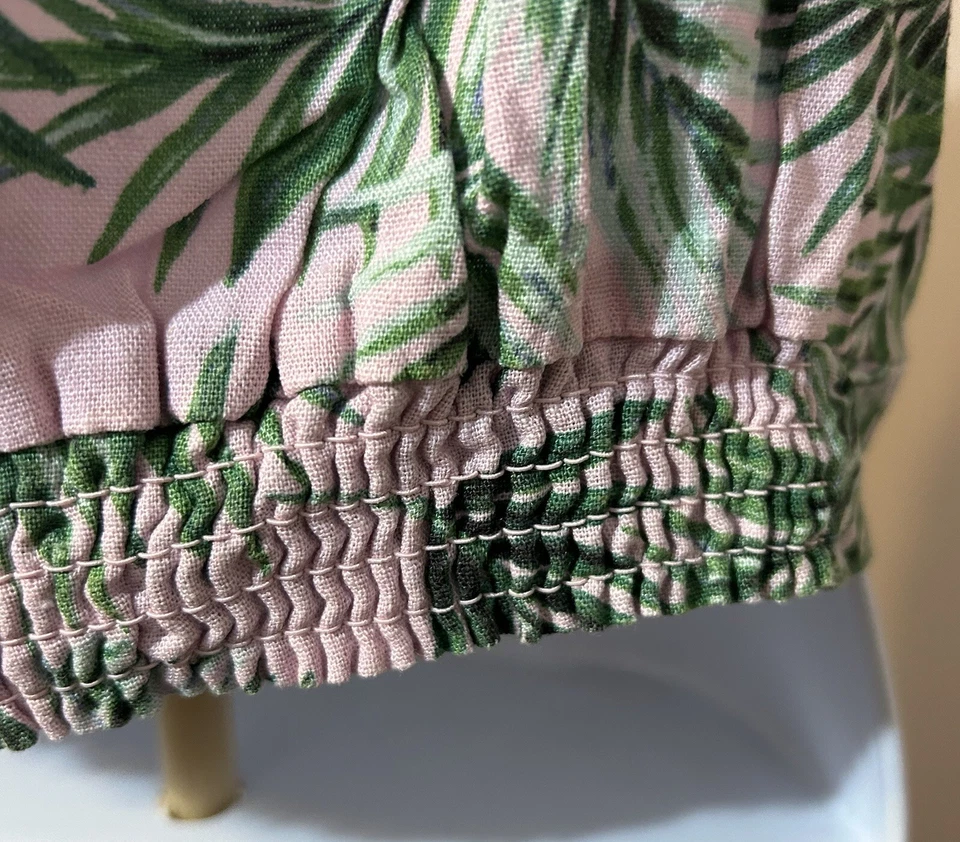 Camiseta sin mangas Kensie de mezcla de lino recortada cami para mujer mediana rosa verde hojas de plátano Foto 4 de 4