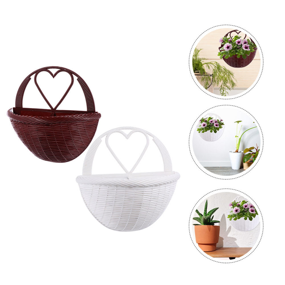 2 Pcs Hanging Pots Imitation Rattan Flower Basket for Indoor Plants