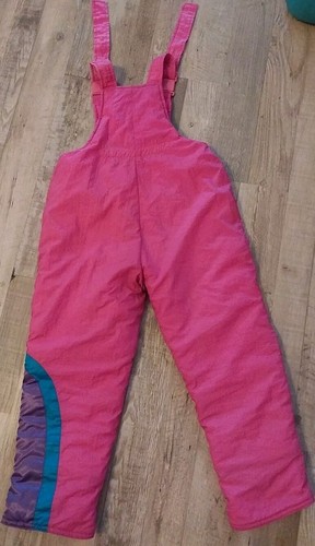 VTG NEW MOVES SPORT Girls Size 5 Snowbibs Overalls With Straps 1990s Pink & Blue - Picture 2 of 23